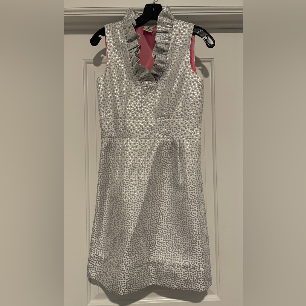 Elegant Silver Ruffle Midi Dress